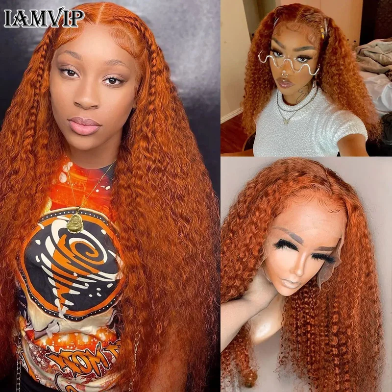 34 Inch Ginger Orange Color 13x6 Full Lace Front Wigs Water Curly Human Hair Wigs 13x4 HD Transparent Deep Wave Lace Frontal Wig