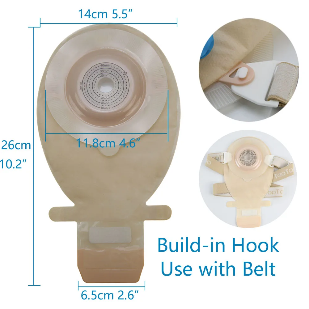 15541T 1-Piece Soft Convex Barrier Ostomy/Colostomy/Ileostmy Drainable Pouches with Inspection Transparent Film, Cut-to-fit