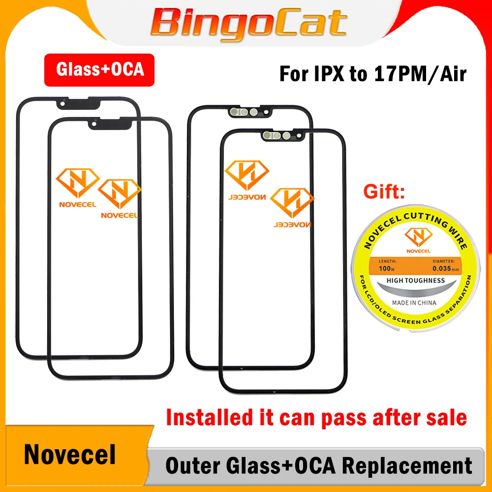 

Novecel 10pc 1:1 ORI For Apple iPhone 16 16E 15 14 13 17 Pro max Air Display Outer OCA Glass LCD Touch Screen Panel Replacement