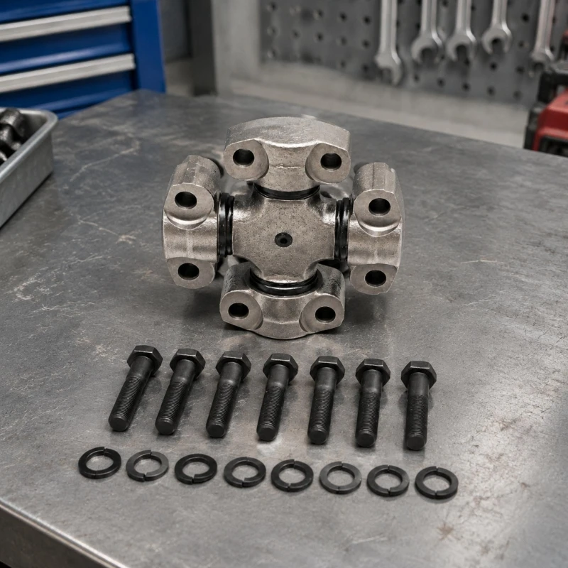 Iron U-Joint Repair Assembly for Deutz‑Fahr Driveshaft Maintenance, Four-End Connection Layout with Threaded Mounting M4YD