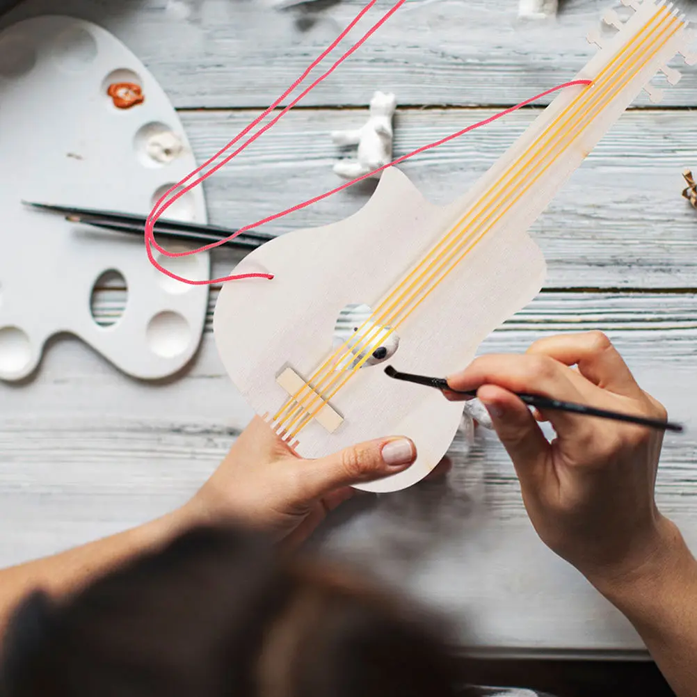 8Pcs Blank Wooden Guitar Cutouts DIY Unfinished Kids Music Craft Project for Painting Graffiti Fine Motor Skills Development