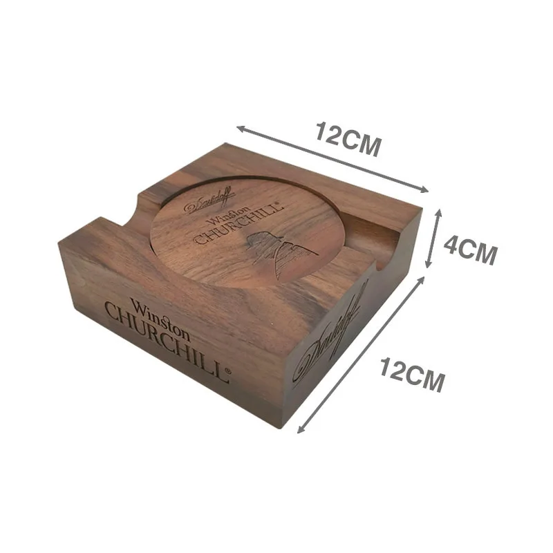 Wooden Cigar Ashtray High-end Desk Ornament Radium Engraved Text Wooden Box Solid Wood Ashtray