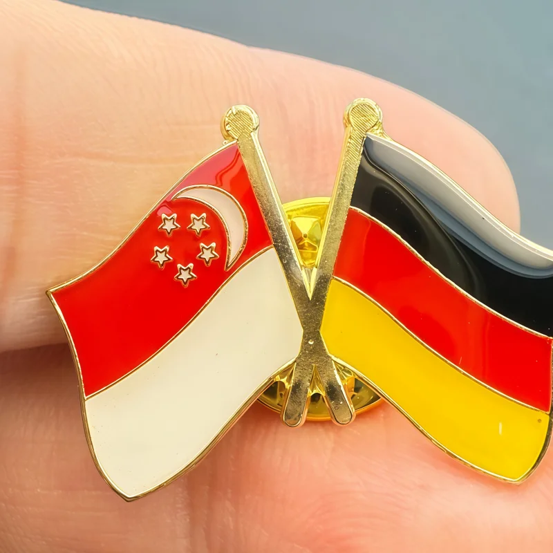 Singapore & Germany Flag Metal Soft Enamel Lapel Badge Pins Brooches