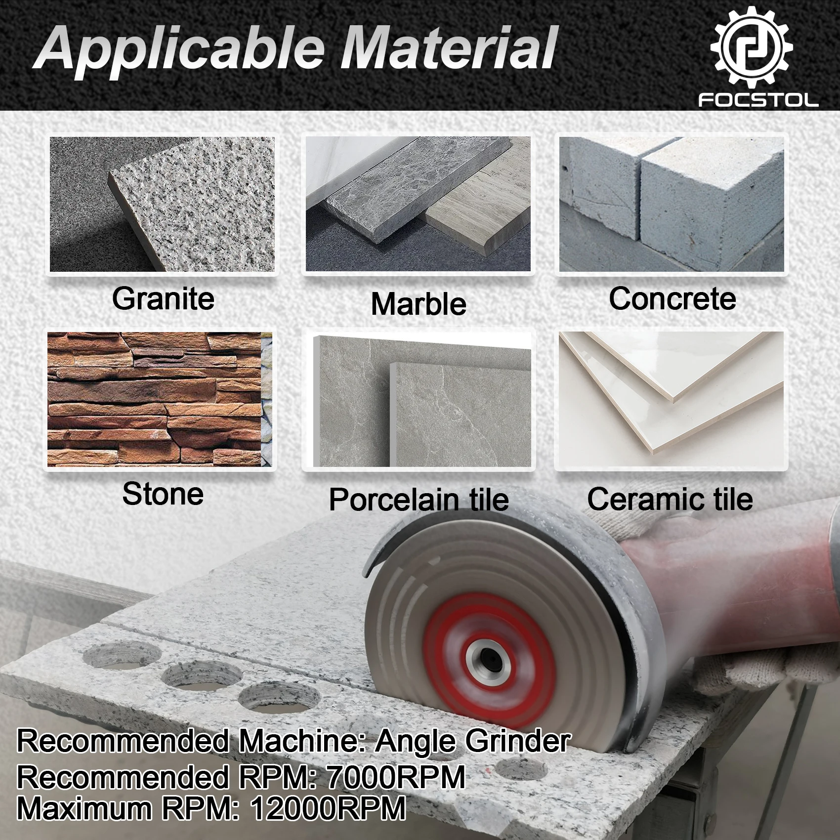FOCSTOL Diamantschleifscheibe M14 für Granit, Marmor, Beton, Stein, Keramikfliesen - 100/115/125mm Diamantsägeblatt Schleifscheibe – Detail 4