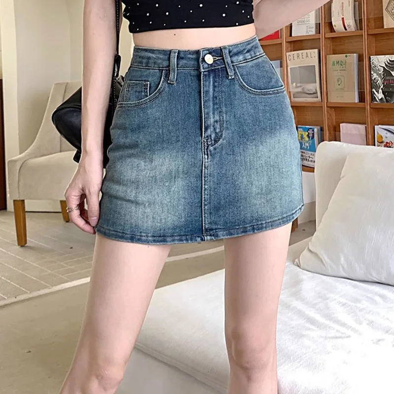 

Тонкие джинсовые юбки с высокой талией для девочек, женские облегающие джинсовые мини-платья Y2k, женские модные синие юбки с запахом на бедрах в стиле ретро
