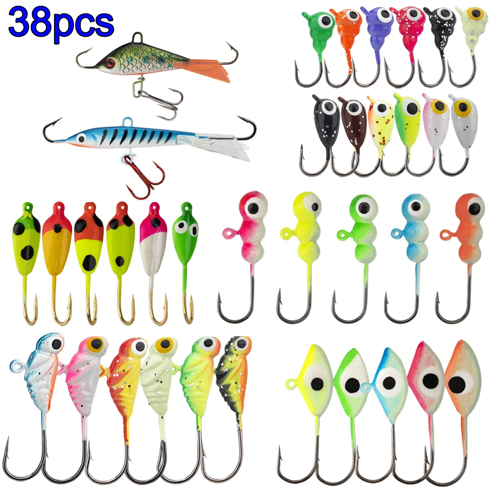 

38pcs Winter Ice Fishing Lures 1.1-10g Mini Jigs Head For Winter Ice Jigging Lure Luminous Hard Baits For Crappie Panfish
