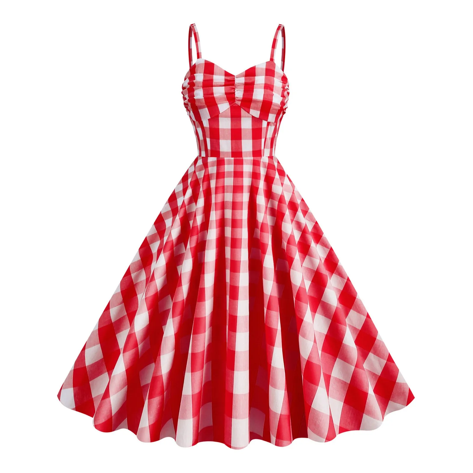 Women Vintage Pink Plaid Retro Rockabilly Strap Suspenders Cocktail Sundress 50s 60s Swing Fashion A-line Party Dresses  2024