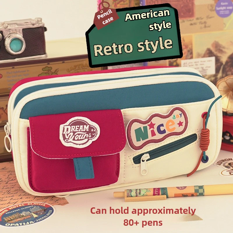 

New girls'stationery bag,retro American style pencil case,high-end stationery box,large capacity pencil case,stationery supplies