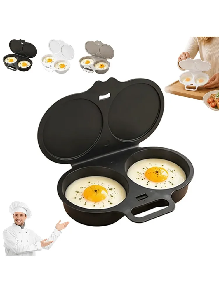 1/3 Stück Doppelkammer-Mikrowellen-Eierkocher, lebensmittelechter Kunststoff, Frittierform, Eierdampfgarer, Küchenzubehör, Küchenutensilien