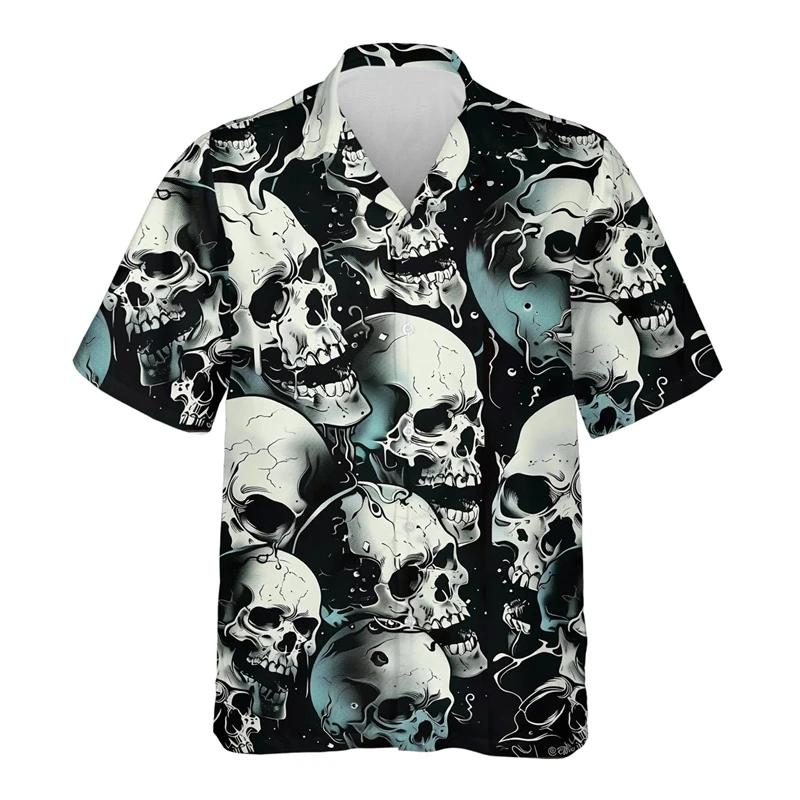 Chemises décontractées pour hommes, impression 3D de crâne d'horreur, vêtements de plage hawaïenne Harajuku, chemise de vacances Hip Hop, été