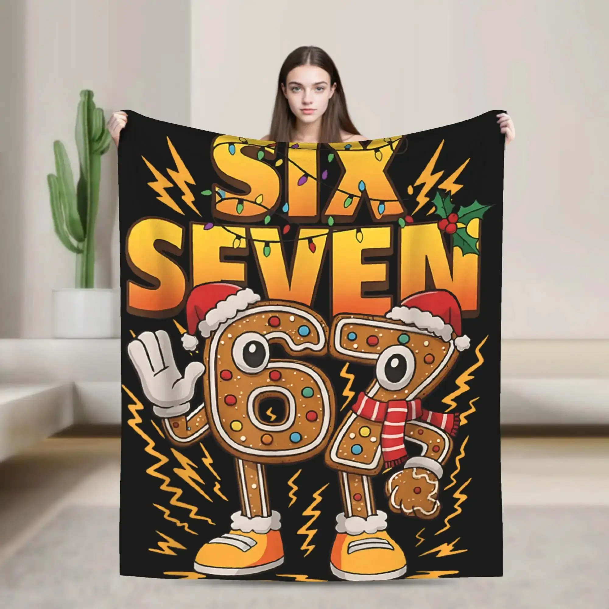 

Плюшевый плед Meme Six Seven Gingerbread Italian Brainrot Christmas для детей, фланелевое покрывало для кровати, теплый плед для стула