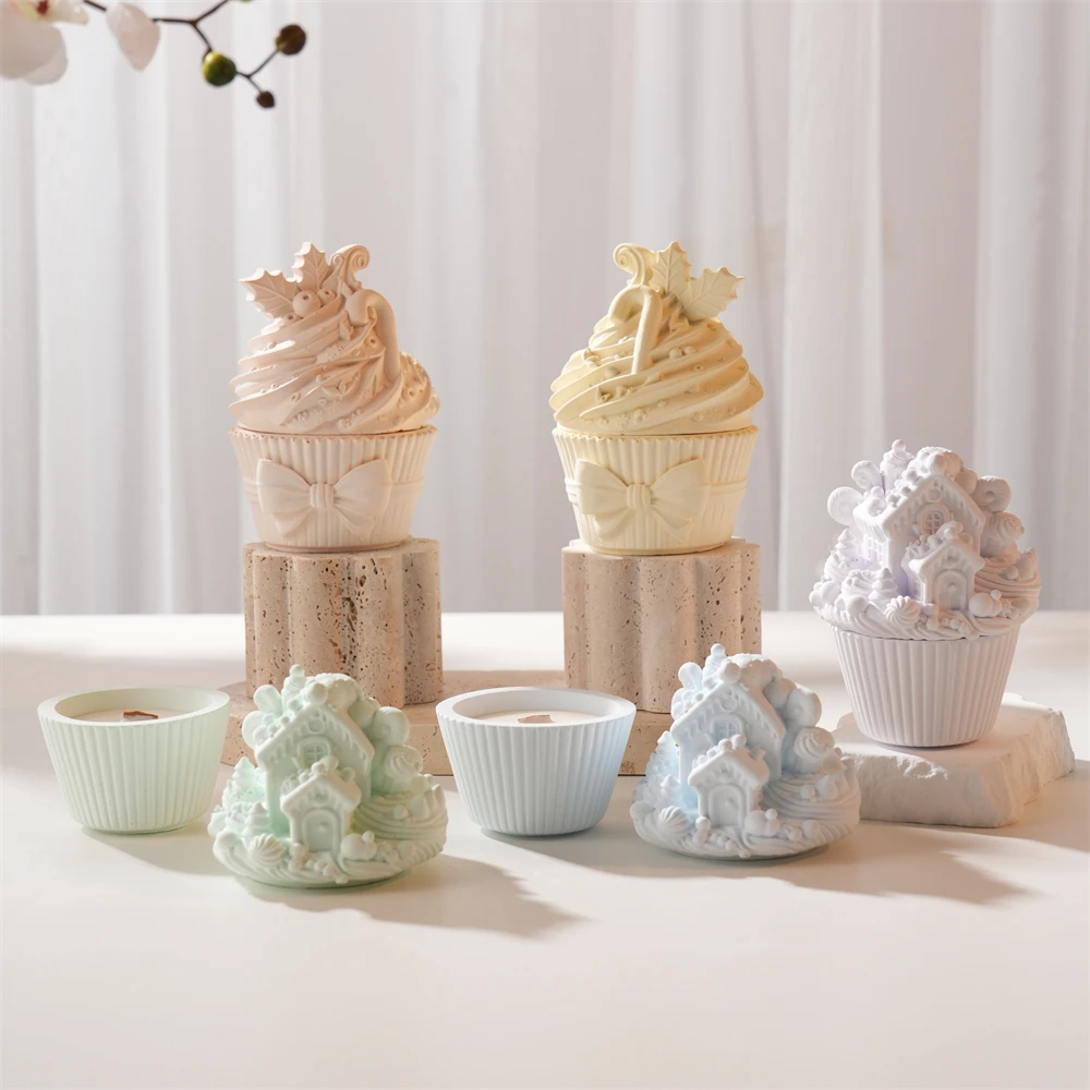 

Candle Holder Mold With Lid Concrete Candle Jar Vessel Container Mold Plaster Planter Pot Silicone Mold DIY Home Decoration