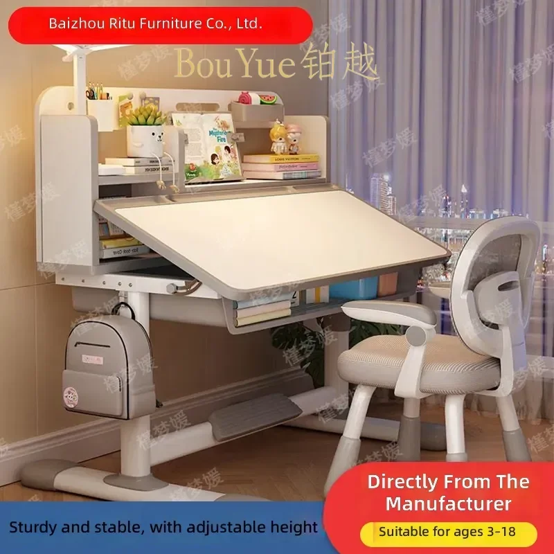 Ergonomic Study Desk and Chair Set Height Adjustable Writing Table for Students Posture Correction Home Office Furniture