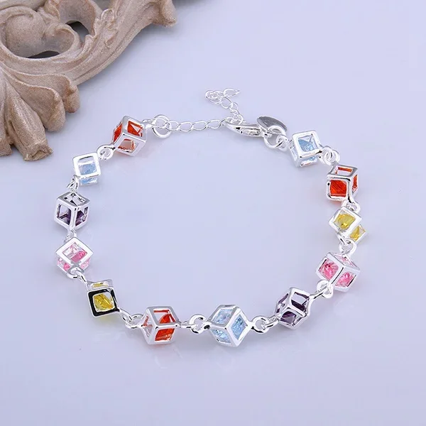 Tag Women Lady Wedding Gift 925 Sterling Silver Jewelry Fashion Charm Colorful Zircon Crystal Bracelet