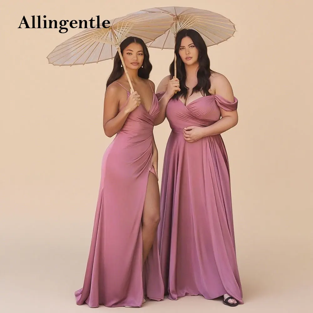 

Elegant Off Shoulder Long Prom Dresses Silk Satin Formal Wedding Guest Party Gowns Simple Bridesmaid Dress with Slit Customized