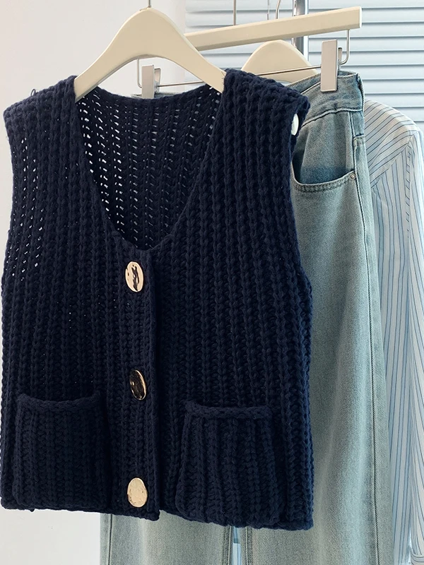 

Casual Knitted Sweater Loose Svel Versatile Open Cardigan Sle Women's Faion Autumn 2025 Color V-ne Button-up