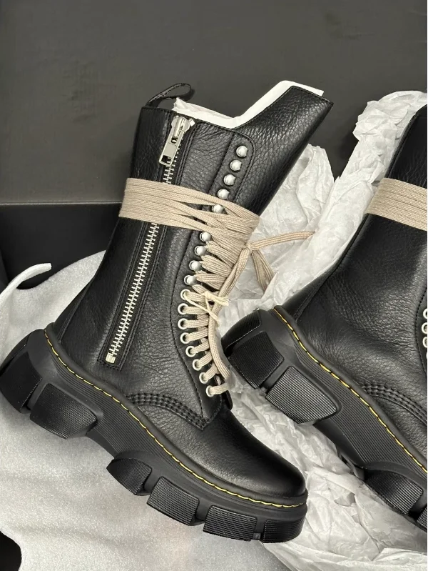 Retro sznurowane do połowy łydki okrągłe Toe buty motocyklowe Lady Zip skórzane buty w stylu vintage damskie fajne buty Knight 2024