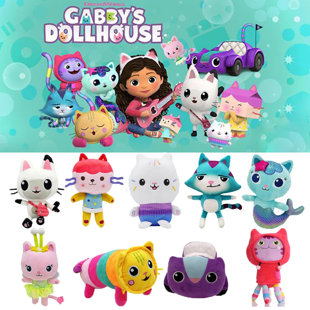 9 beliebte Gaby-Puppenhaus-Plüschtiere, Mercat-Cartoon-Füllung, Tier, lächelnde Katze, Auto, Katze, umarmt Gaby-Mädchen-Puppe, Kindergeburt