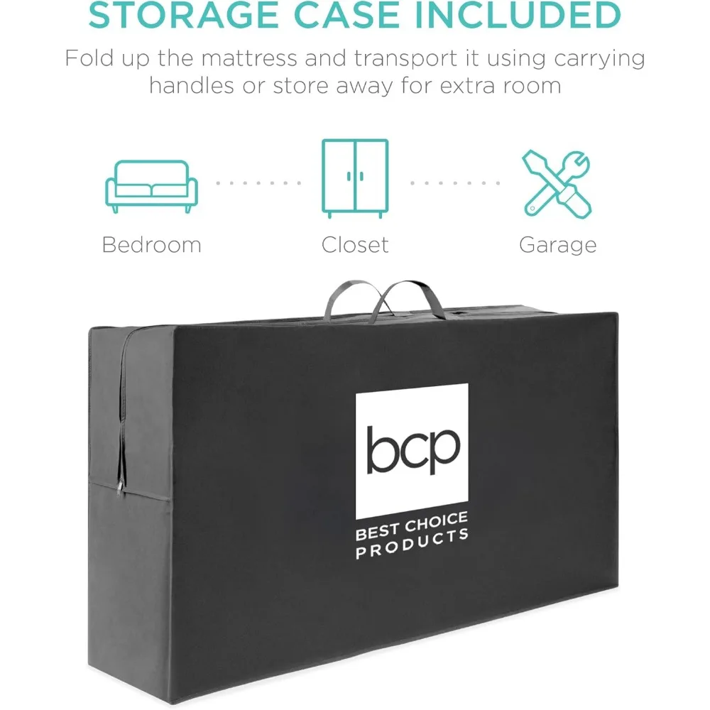 مرتبة محمولة، مرتبة ثلاثية الطي للتخييم والضيوف، قطيفة إسفنجية مع حقيبة حمل #2