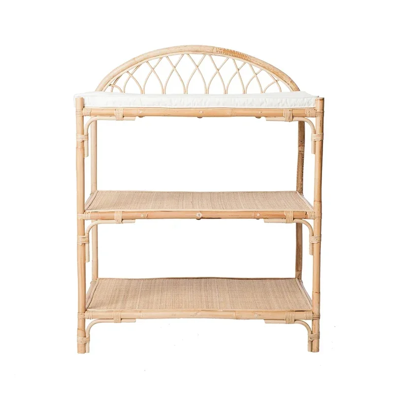 

Ins Wind Storage Rack Children's Bedroom Bedside Table Rattan Woven 3 Floors Storage Cabinet Homestay Bookshelf Home Furniture