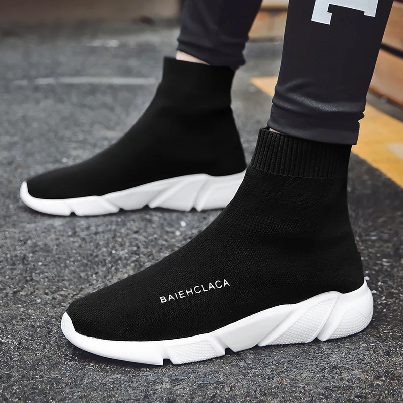 Brand Unisex Socks Shoes Breathable High-top Running Shoes Men\'s Casual Sneakers Mesh Stretch Fabric Slip-On Ladies Sports Shoes