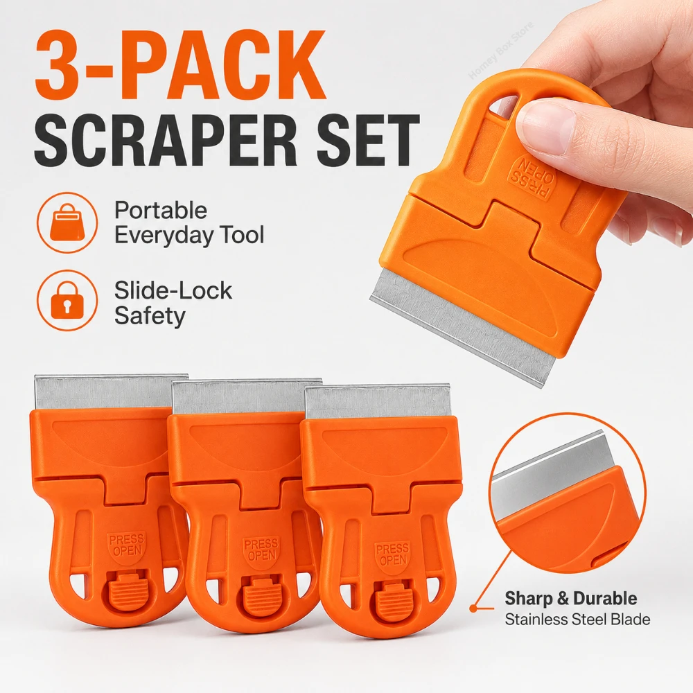 1/3/5Pcs Mini Hand Scraper Adhesive Remover Clear Stickers Paint Old Glue Residues for Car Window Glass Film Cleaning Jobs