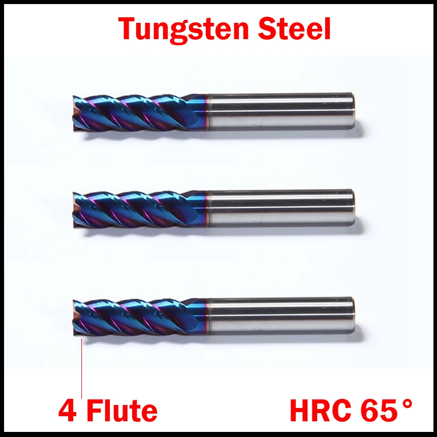 

12mm 14mm OD HRC65 NACo-Blue Coated Tungsten Solid Carbide 4 Flute Flattened Straight Shank CNC Tool End Mill Milling Cutter