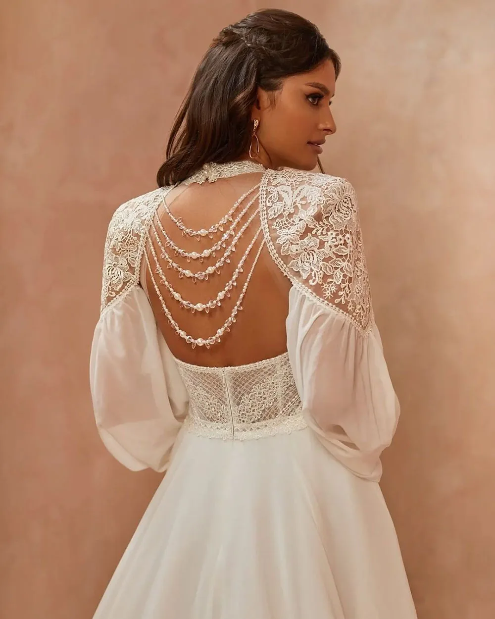 Boho Chiffon Wedding Dresses Lace Appliques Puff Sleeves A-Line Bridal Gowns Vestido de novia Custom Made