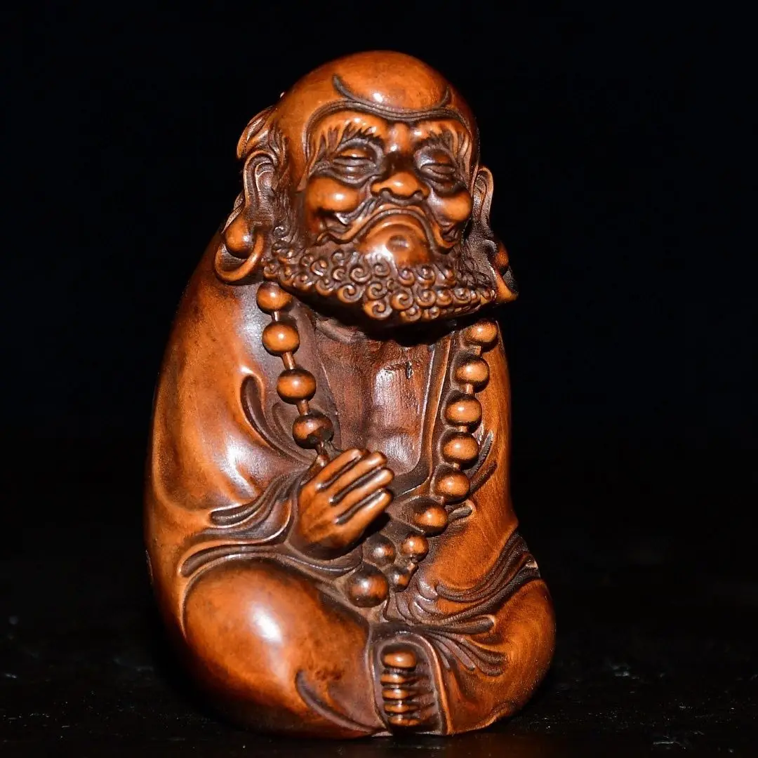 Hand Carved Wood zen Dharma Master Statue Figurine Desktop Ornaments Home Decoration Crafts Tea Pet Decor