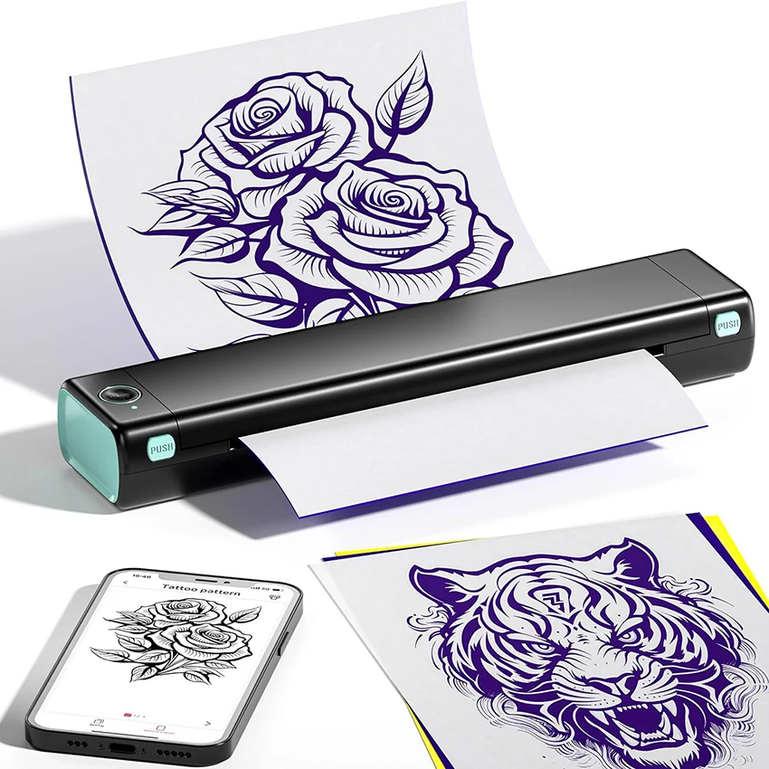 Portable Wireless Tattoo Printer Inkless Tattoo Transfer Paper Printer Bluetooth Thermal Mobile Printer for Home Office Business