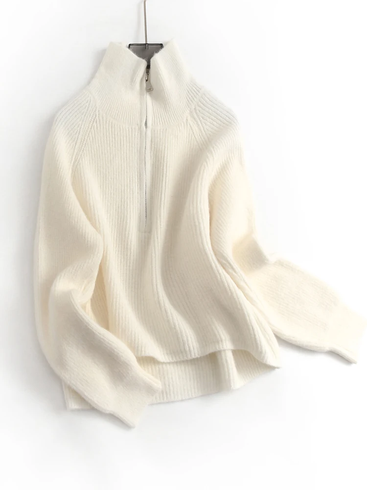 

Ladies Thiened Loose Knitted Sweater f Zipper Flip Collar Commute Long Sve Winter Warm Pullover Floral antou Sweater