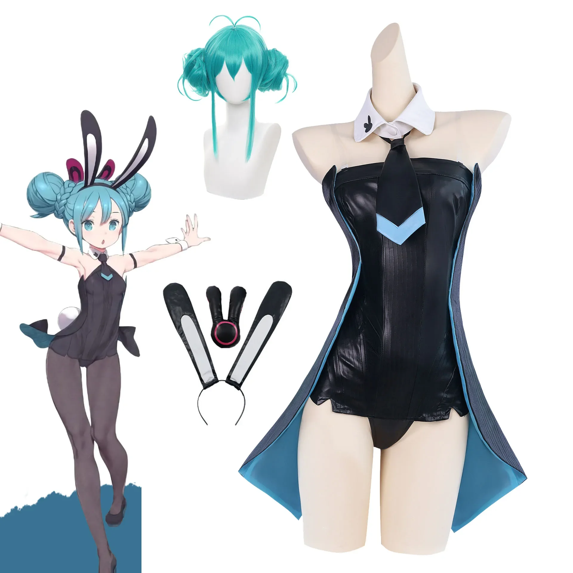 

Miku Cosplay Costumes And Wig Bunny Girl Jumpsuit Anime Role Play Uniform Female Halloween Carnival Party Outfit New 2025 hOT