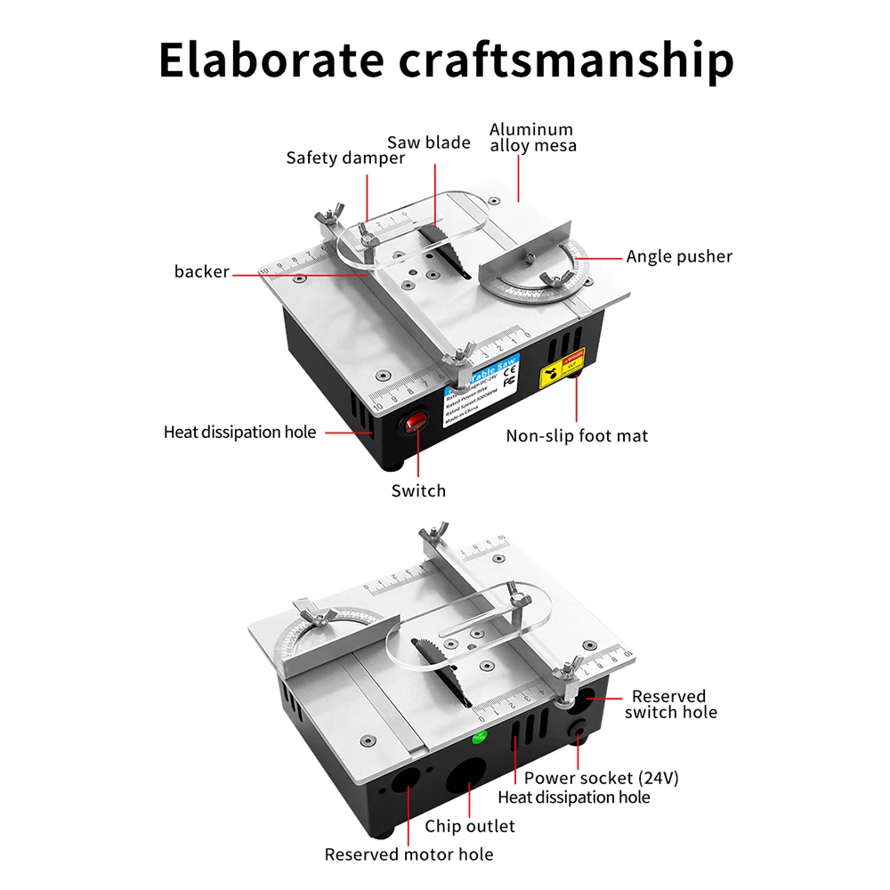 96W 24V Mini Multifunctional Table Saw 5000RPM Electric Desktop Saws Woodworking Bench Lathe Cutter Machine DIY Tool 63mm Blade