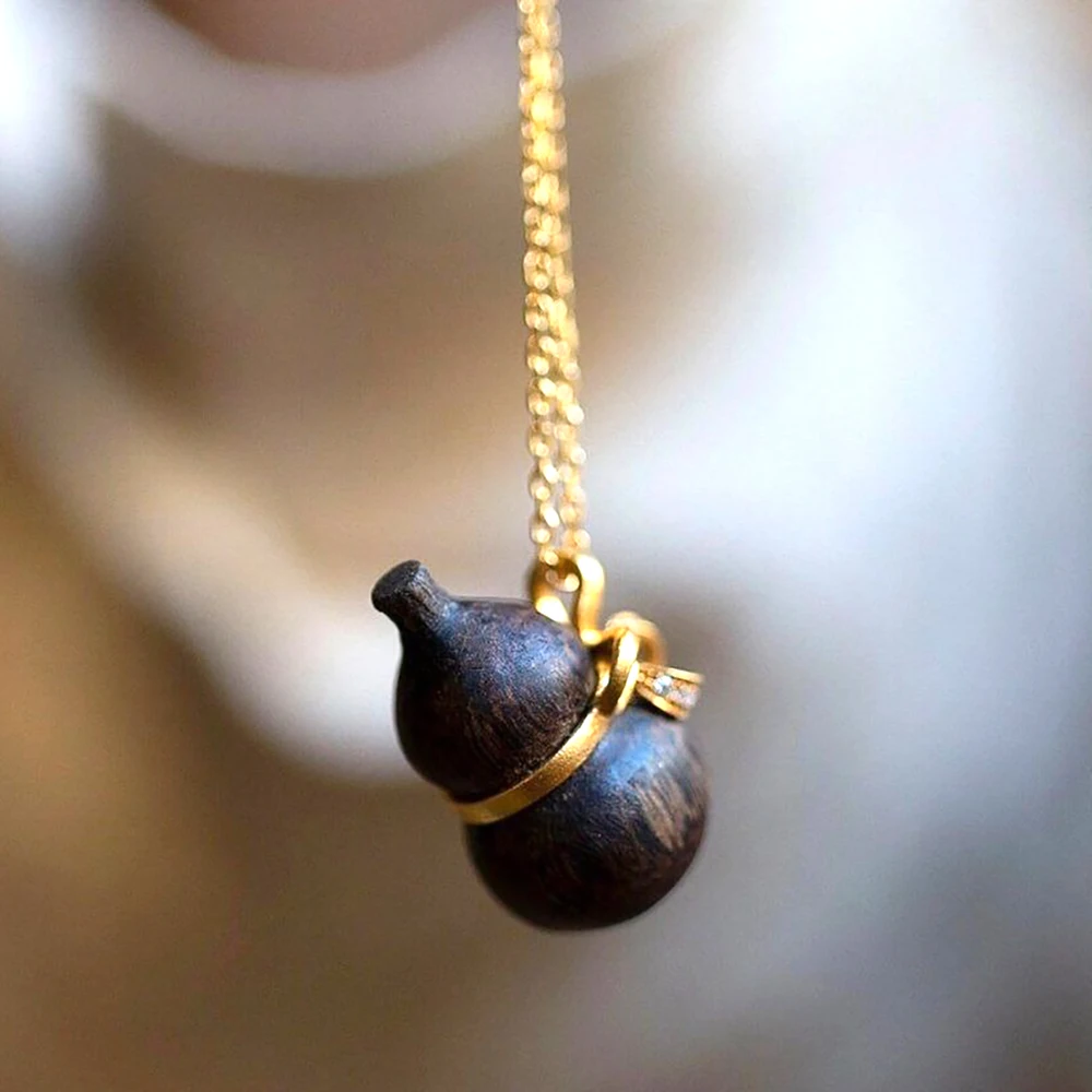 Natürliche Sandelholz Kürbis Anhänger Halskette Chinesischen Retro Schmuck Geschenk für Glück Reichtum Ohr Linie Unisex Ohrring Antike Accessoires