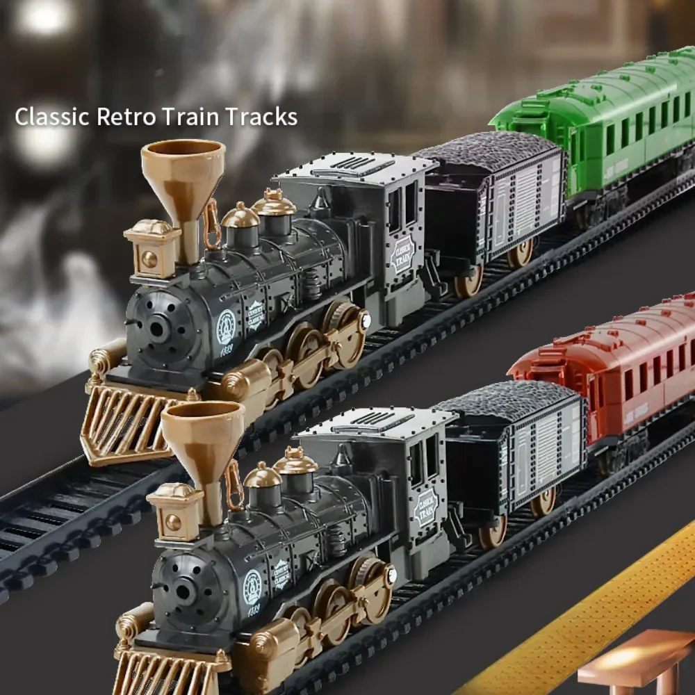 Juego de tren eléctrico clásico, pista DIY, simulación de ensamblaje, modelo de tren pequeño, juguete para niños que funciona con pilas