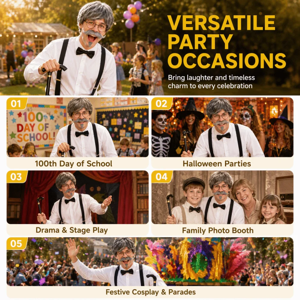 Accessory Set Grandpa Costume Set Hat Glasses Suspenders Role‑Play Props Cosplay Props Stage Performance Party Performance