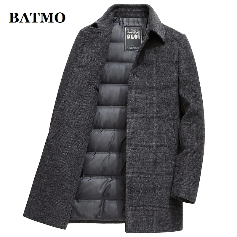 BATMO 2024 New Arrival Winter Top quality white duck down liner wool trench coat men,male thicked warm overcoat size M-4XL