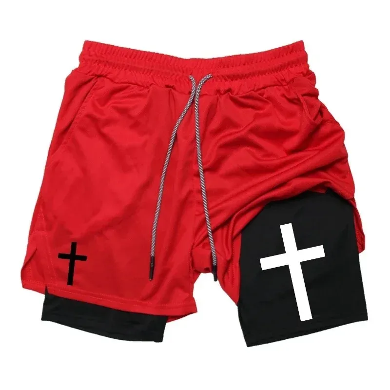 Fitness Gym 2-in-1 Workout Running Shorts for Men Harajuku Christian Performance  with Phone Pocket Towel Loop Active Wear Short