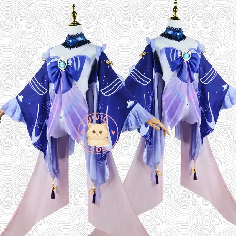 

Genshin Impact Sangonomiya Kokomi Inazuma-Watatsumi Island Косплей Костюм Аквамарин Белая Палитра с Фиолетовыми Детальми Аниме; 5 '