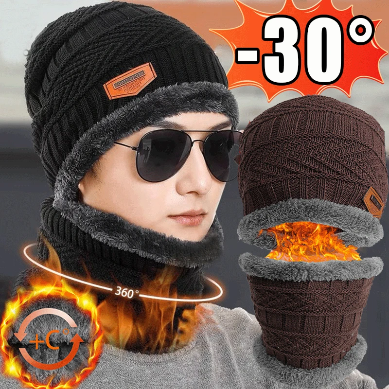 

Winter Beanie Hat for Men Knitted Hat Winter Cap Beanie Women Outdoor Thick Wool Neck Scarf Caps Balaclava Mask Bonnet Hats Set