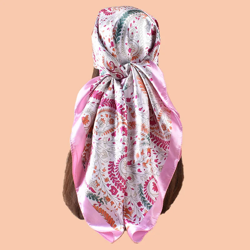 

90*90cm Paisley Printed Square Scarf For Women New Silk Scarves Bandanas Luxury Beach Shawl Wraps Elegant Travel Hijab