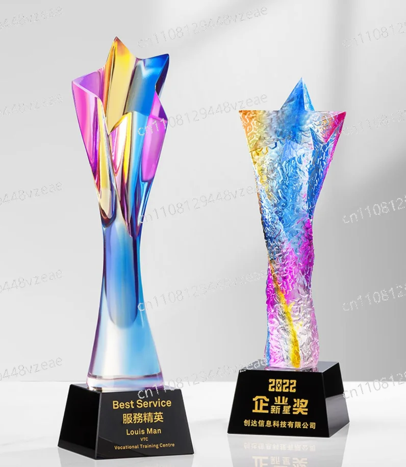 

Art craft Souvenir Luminous Glass Award Customized Crystal Glass Trophy Creative Crafts