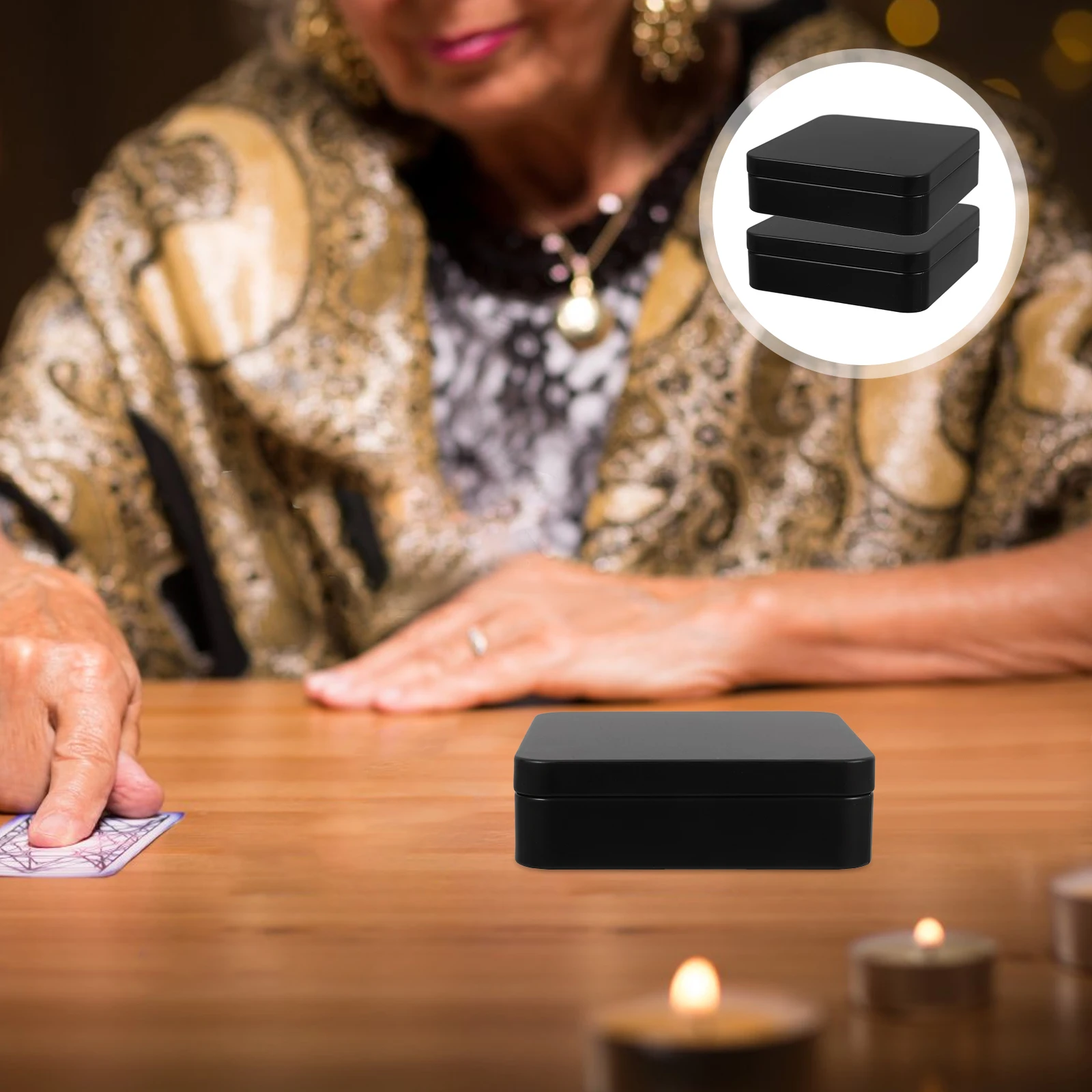 

Tinplate Storage Box Playing Card Container Black Mini Treat Organizer with Lids