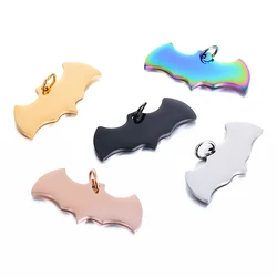 5PCS Stainless Steel Bat Blank Pendants Metal Polished Dangle Animal ID Charms for DIY Halloween Party Jewelry Necklace Supplies