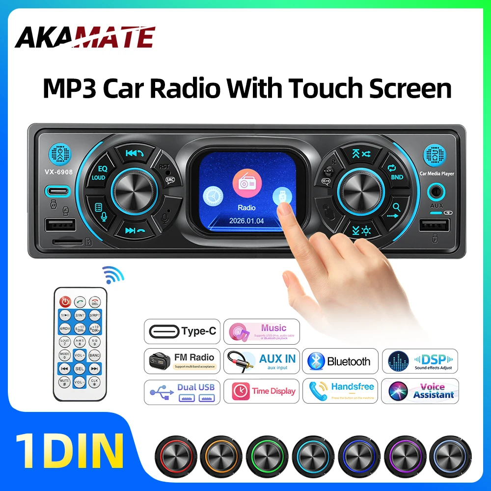 1Din Car Radio 2.2inch Touch Screen MP3 Player Audio Stereo Bluetooth AUX USB EQ FM Classic Radio For Honda Benz BMW Audi VW