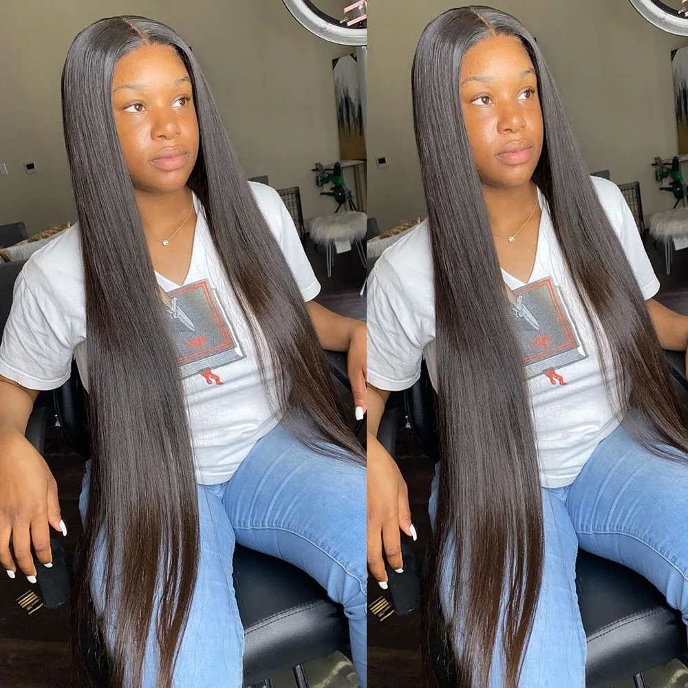 

Прямой парик из бразильских волос с прозрачной HD-основой 13x6 и 13x4, плотность 200%, 40 дюймов, для чернокожих женщин