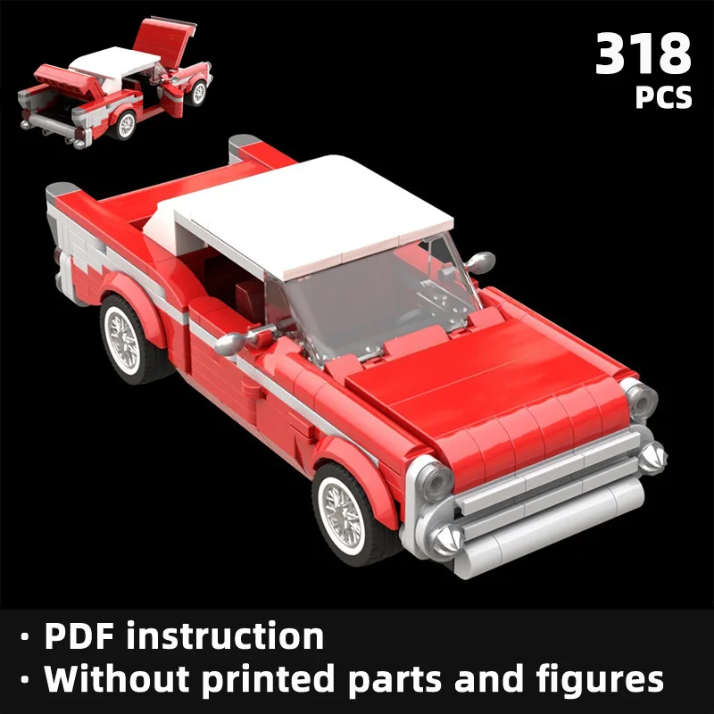 

American retro sports car building blocks: Red and white contrasting design with genuine interactivity and fidelity