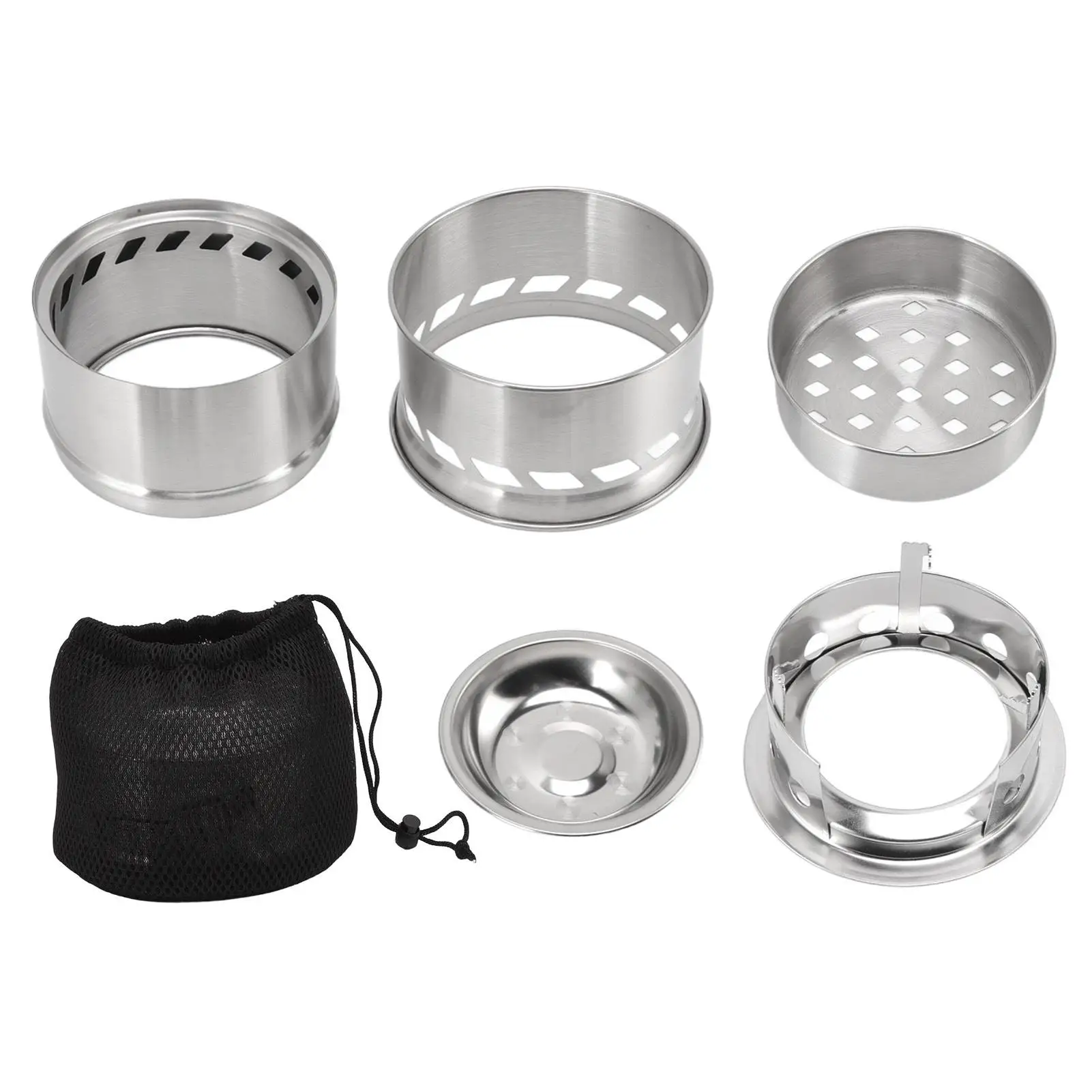 

Portable Mini Alcohol Stove for camping Hiking with Stainless Steel Body and Storage Bag