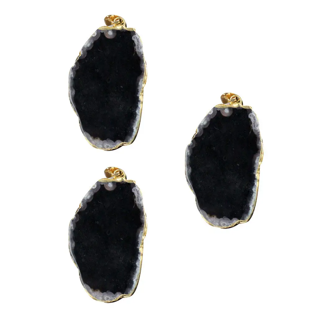 

3Pcs Natural Stone Agate Pendant Set Plated Rim DIY Charm Accessories for Jewelry Making Necklace Bracelet Earrings Wind Chime