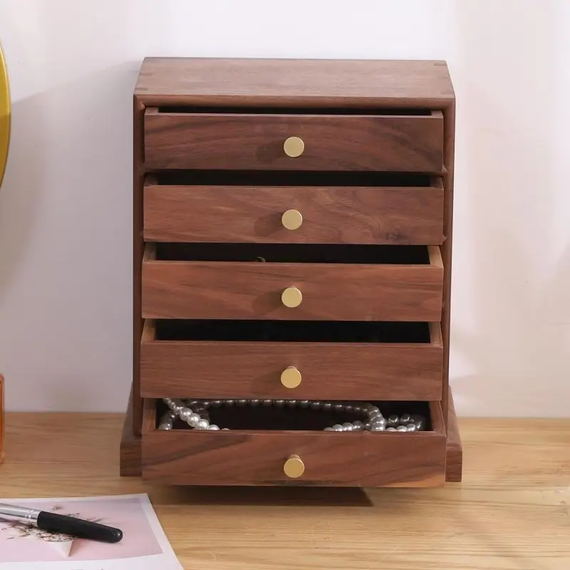 custom.Household New Black Walnut Solid Wood Multi-layer Jewelry Storage Cabinet with Customizable and Printable